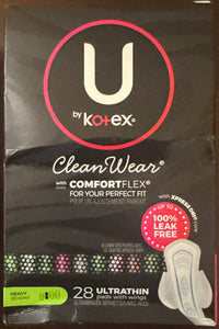 U by Kotex CleanWear Heavy Ultra Thin Pads with Wings 28 ct.