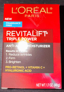 L'Oreal Revitalift Triple Power Fragrance Free Anti-Aging Moisturizer 1.7 oz.