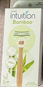 Schick Intuition Bamboo Hybrid Razor with Three Cartridges
