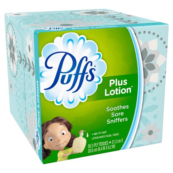 Puffs Facial Tissue, Plus Lotion, White, 2-Ply, Facial Tissue